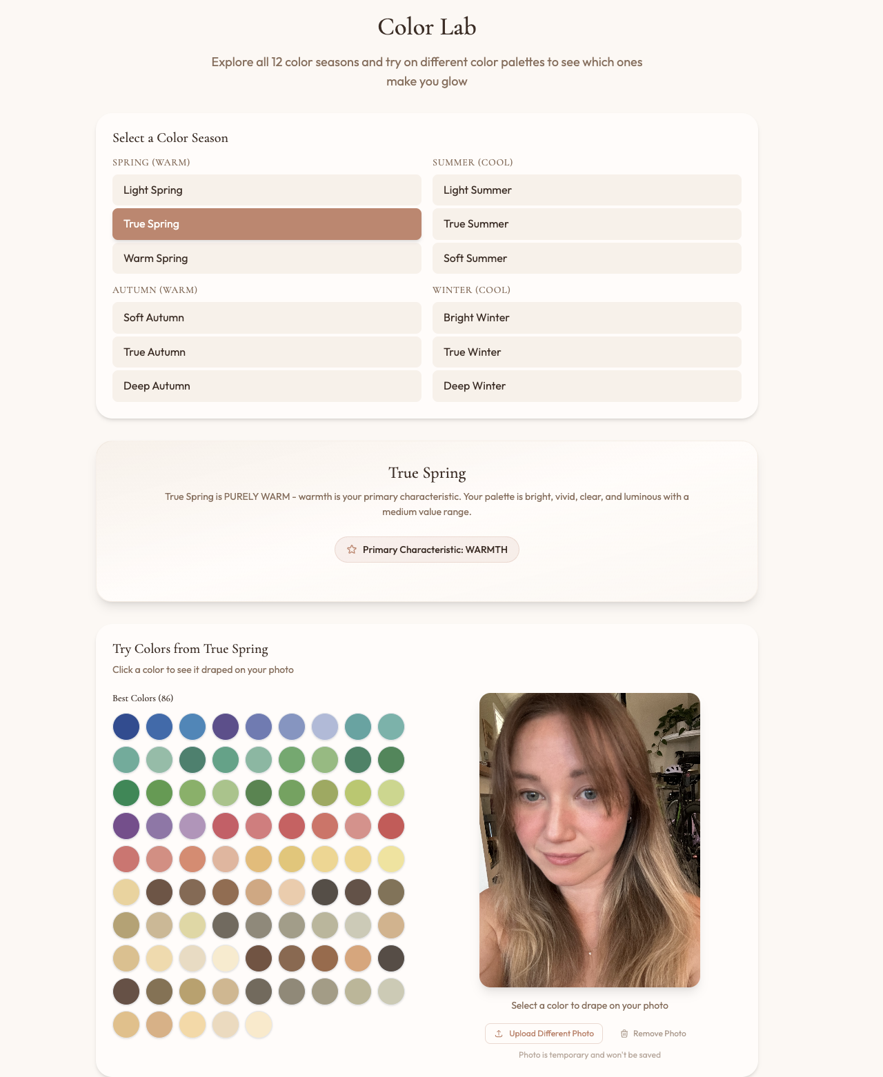 Color Lab showing all 12 seasonal palettes for comparison