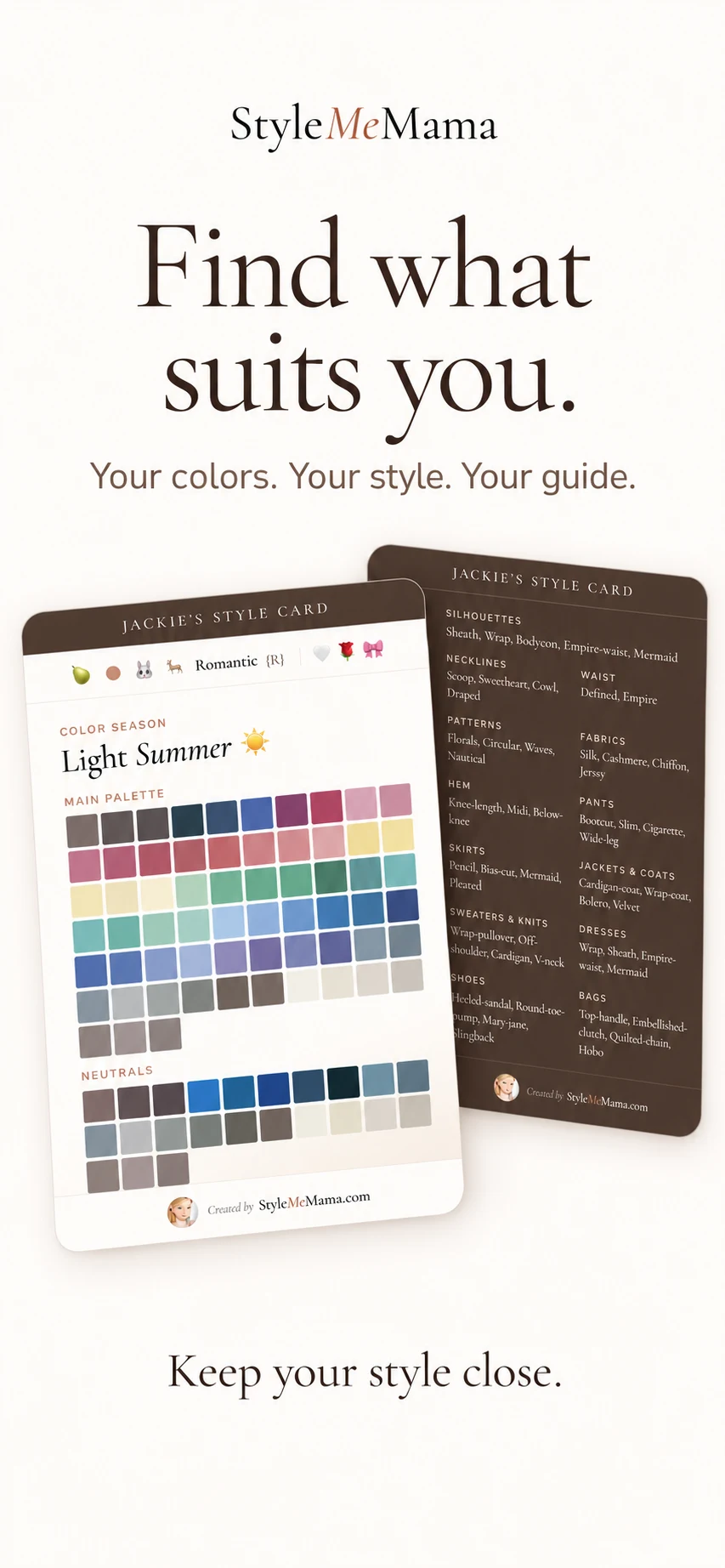 Style card with a personal color palette and clothing guidance